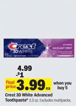 Meijer Crest 3D White Advanced toothpaste offer