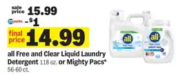 Meijer all Free and Clear Liquid Laundry Detergent or Mighty Pacs offer