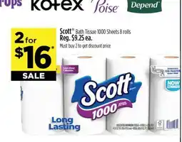 Dollar General Scott Bath Tissue 1000 Sheets 8 rolls offer