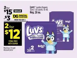 Dollar General Luvs Jumbo Diapers offer