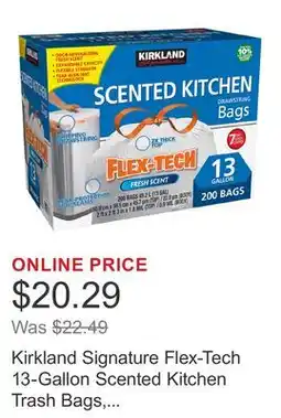 Costco Kirkland Signature Flex-Tech 13-Gallon Scented Kitchen Trash Bags, 200-count offer