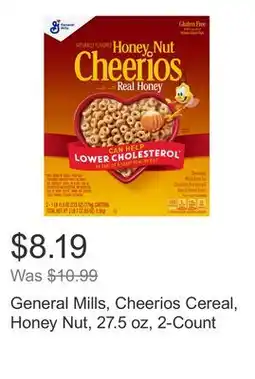 Costco General Mills, Cheerios Cereal, Honey Nut, 27.5 oz, 2-Count offer
