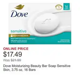 Costco Dove Moisturizing Beauty Bar Soap Sensitive Skin, 3.75 oz, 16 Bars offer