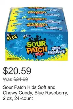 Costco Sour Patch Kids Soft and Chewy Candy, Blue Raspberry, 2 oz, 24-count offer