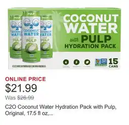 Costco C2O Coconut Water Hydration Pack with Pulp, Original, 17.5 fl oz, 15-count offer