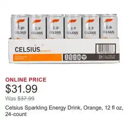 Costco Celsius Sparkling Energy Drink, Orange, 12 fl oz, 24-count offer