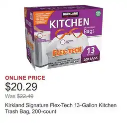 Costco Kirkland Signature Flex-Tech 13-Gallon Kitchen Trash Bag, 200-count offer