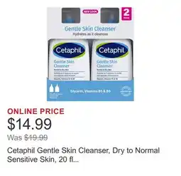 Costco Cetaphil Gentle Skin Cleanser, Dry to Normal Sensitive Skin, 20 fl oz, 2-count offer