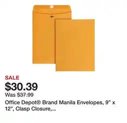 Office Depot Office Depot Brand Manila Envelopes, 9 x 12, Clasp Closure, Brown Kraft, Box Of 100 offer