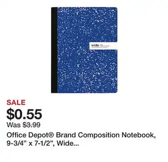 Office Depot Office Depot Brand Composition Notebook, 9-3/4 x 7-1/2, Wide Ruled, 100 Sheets, Blue/White offer