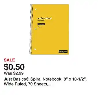 Office Depot Just Basics Spiral Notebook, 8 x 10-1/2, Wide Ruled, 70 Sheets, Yellow offer