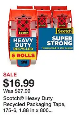 Office Depot Scotch Heavy Duty Recycled Packaging Tape, 175-6, 1.88 in x 800 in, Clear offer