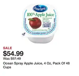Office Depot Ocean Spray Apple Juice, 4 Oz, Pack Of 48 Cups offer