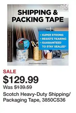 Office Depot Scotch Heavy-Duty Shipping/Packaging Tape, 3850CS36 offer