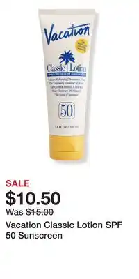 Ulta Beauty Vacation Classic Lotion SPF 50 Sunscreen offer