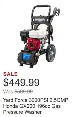Costco Yard Force 3200PSI 2.5GMP Honda GX200 196cc Gas Pressure Washer offer