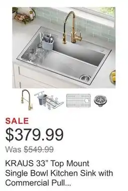 Costco KRAUS 33 Top Mount Single Bowl Kitchen Sink with Commercial Pull Down Faucet offer