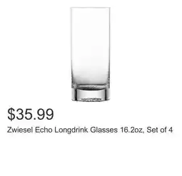 Costco Zwiesel Echo Longdrink Glasses 16.2oz, Set of 4 offer