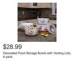 Costco Decorated Food Storage Bowls with Venting Lids, 4-pack offer
