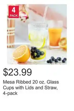 Costco Mesa Ribbed 20 oz. Glass Cups with Lids and Straw, 4-pack offer