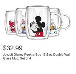 Costco JoyJolt Disney Peek-a-Boo 13.5 oz Double Wall Glass Mug, Set of 4 offer