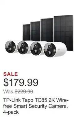 Costco TP-Link Tapo TC85 2K Wire-free Smart Security Camera, 4-pack offer