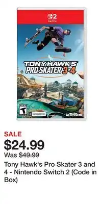 Game Stop Tony Hawk's Pro Skater 3 and 4 - Nintendo Switch 2 (Code in Box) offer