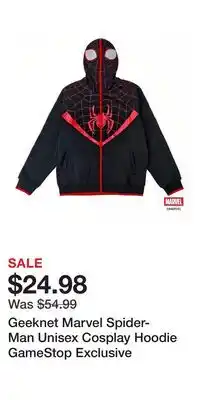 Game Stop Geeknet Marvel Spider-Man Unisex Cosplay Hoodie GameStop Exclusive offer