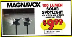 Ollie's MAGNAVOX 100 LUMEN SOLAR SPOTLIGHT offer