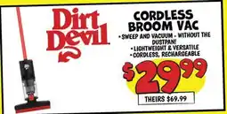 Ollie's DIRT DEVIL CORDLESS BROOM VAC offer