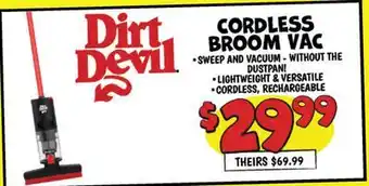 Ollie's DIRT DEVIL CORDLESS BROOM VAC offer