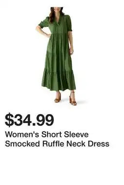 Belk Women's Short Sleeve Smocked Ruffle Neck Dress offer