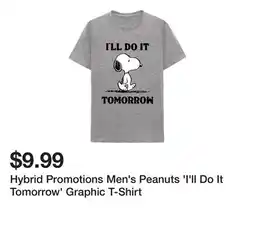 Belk Hybrid Promotions Men's Peanuts 'I'll Do It Tomorrow' Graphic T-Shirt offer