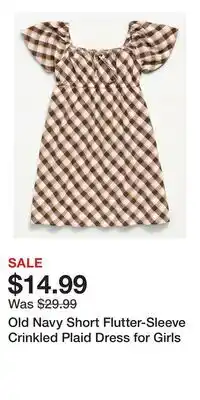 Old Navy Old Navy Short Flutter-Sleeve Crinkled Plaid Dress for Girls offer