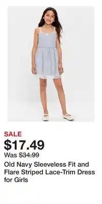 Old Navy Old Navy Sleeveless Fit and Flare Striped Lace-Trim Dress for Girls offer