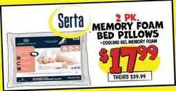 Ollie's 2 PK Serta MEMORY FOAM BED PILLOWS offer