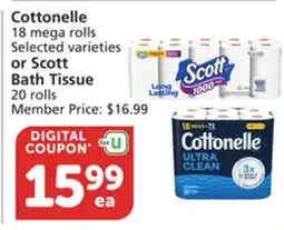 Vons Cottonelle 18 mega rolls Selected varieties or Scott Bath Tissue 20 rolls offer