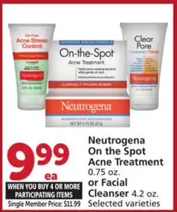 Vons Neutrogena On the Spot Acne Treatment 0.75 oz. or Facial Cleanser 4.2 oz offer