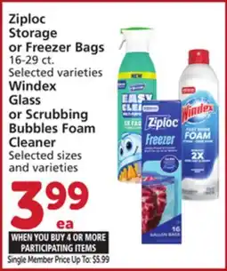 Vons Ziploc Storage or Freezer Bags 16-29 ct. or Windex Glass or Scrubbing Bubbles Foam Cleaner offer
