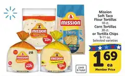 Vons Mission Soft Taco Flour Tortillas 10 ct. Corn Tortillas 30 ct. or Tortilla Chips 9-11 oz offer