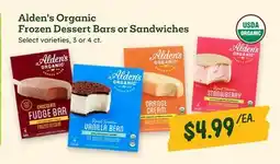 Sprouts Farmers Market Alden's Organic Frozen Dessert Bars or Sandwiches offer