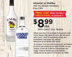 Ralphs Absolut or Malibu offer