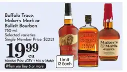 Pavilions Buffalo Trace, Maker's Mark or Bulleit Bourbon offer