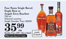Pavilions Four Roses Single Barrel, Eagle Rare or Angels Envy Bourbon offer