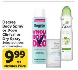 Pavilions Degree Body Spray or Dove Clinical or Dry Spray offer