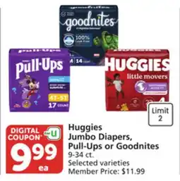 Pavilions Huggies Jumbo Diapers, Pull-Ups or Goodnites offer