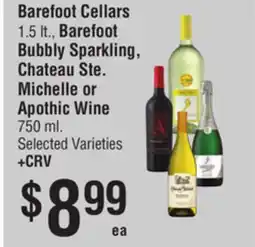 Smart & Final Barefoot Cellars 1.5lt., Barefoot Bubbly Sparkling, Chateau Ste. Michelle or Apothic Wine 750ml offer