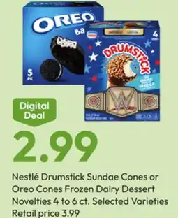 Stater Bros Nestlé Drumstick Sundae Cones or Oreo Cones Frozen Dairy Dessert Novelties offer