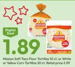 Stater Bros Mission Soft Taco Flour Tortillas 10 ct. or White or Yellow Corn Tortillas 30 ct offer