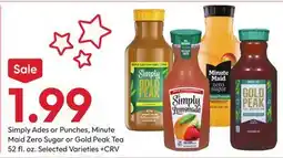 Stater Bros Simply Ades or Punches, Minute Maid Zero Sugar or Gold Peak Tea offer